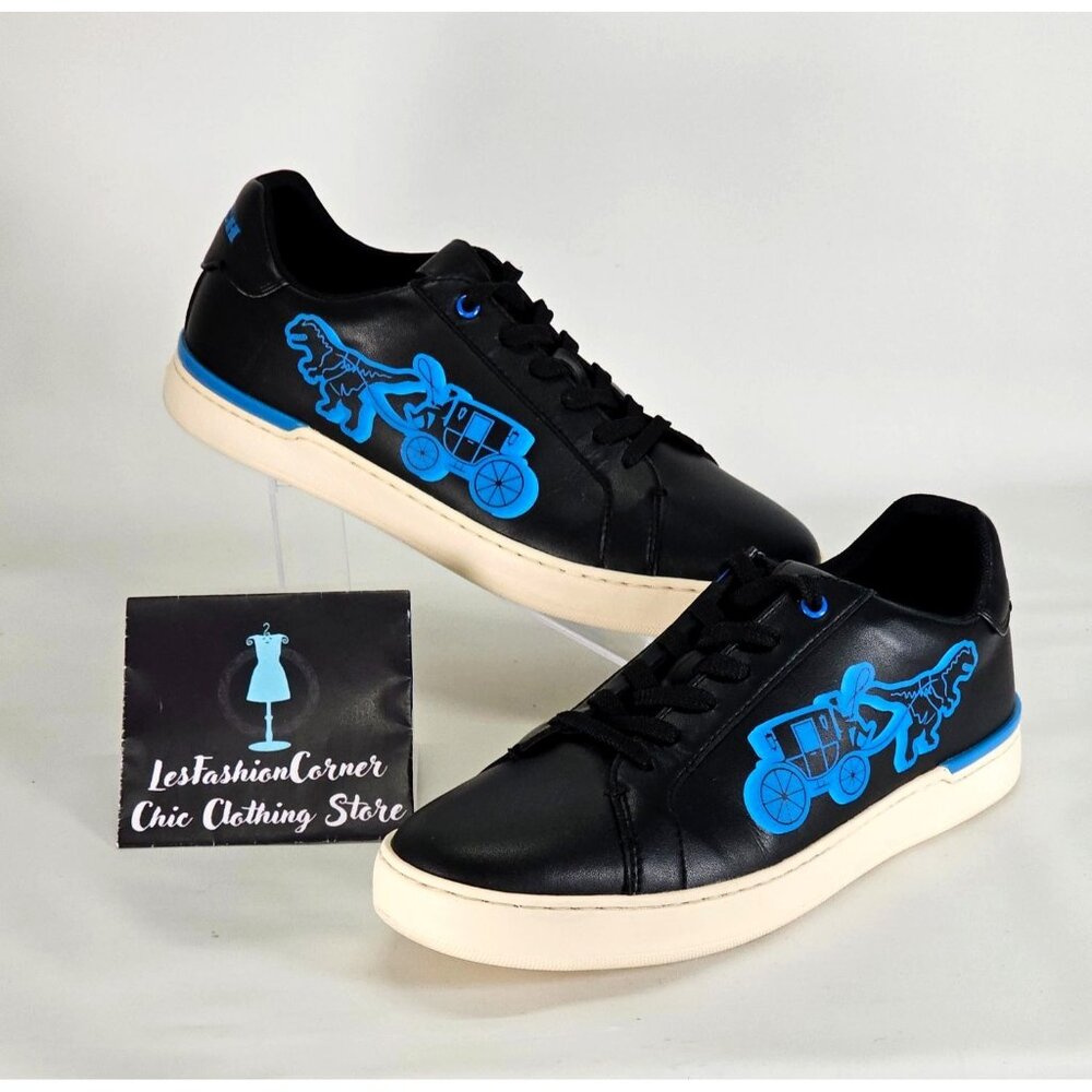 Coach Men's Black Lowline Low Top Sneaker With Neon Rexy And Carriage Sz 8 345
